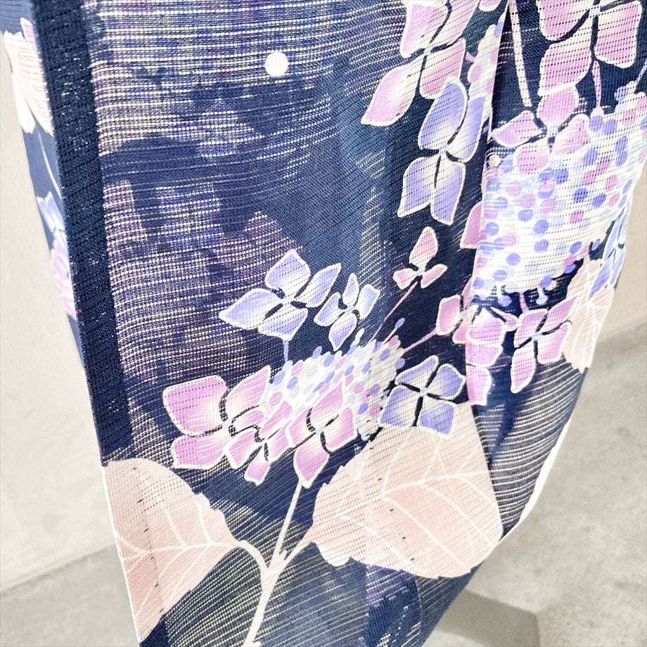 綿麻絽浴衣 紫陽花/ネイビー×パープル