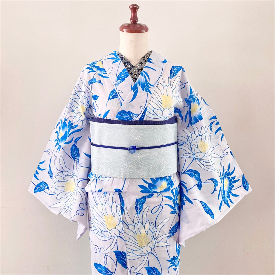 綿浴衣 月下美人/ブルー