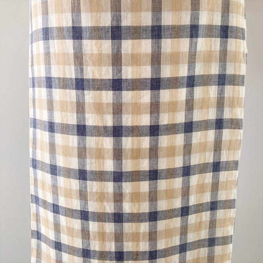 伊勢 綿麻着物 チェック/キャメル