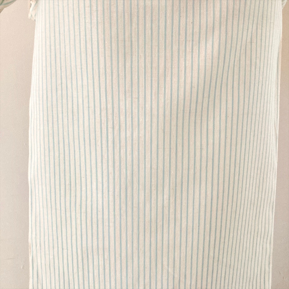 伊勢 綿麻着物 ストライプ/白×水色
