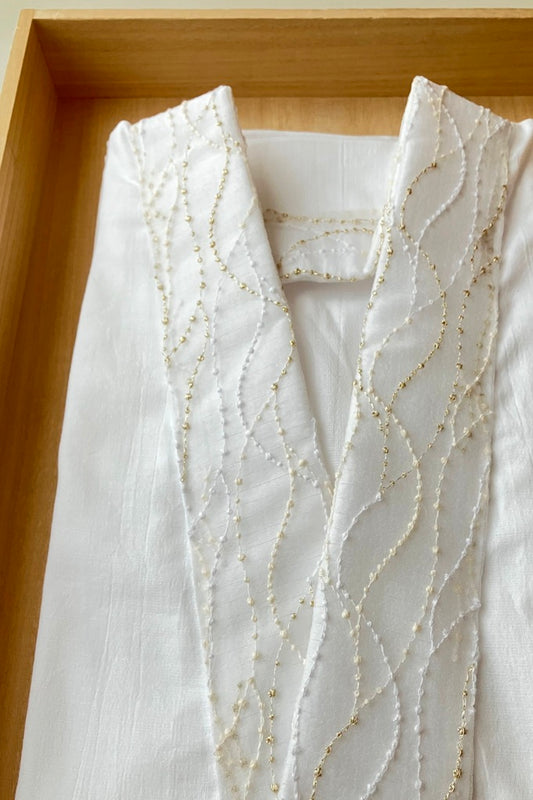 よろけ刺繍レース付　衿付きスリップ