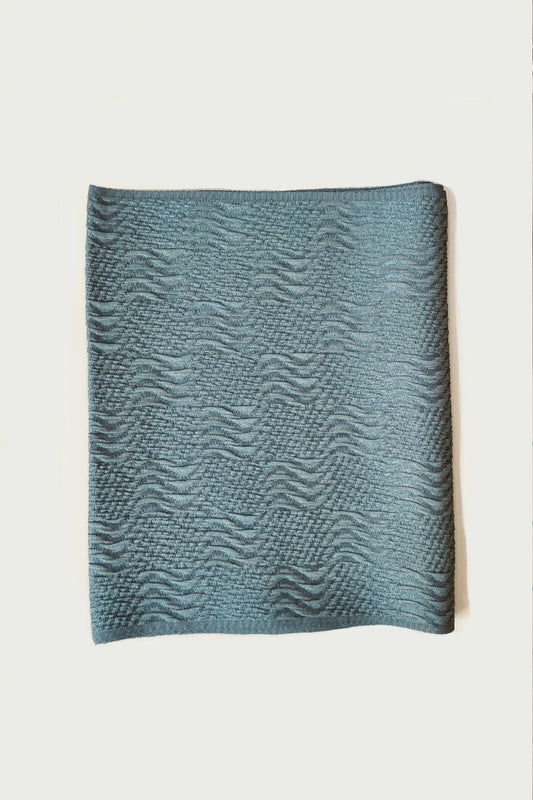 正絹　波もよう帯揚　インディゴグレー