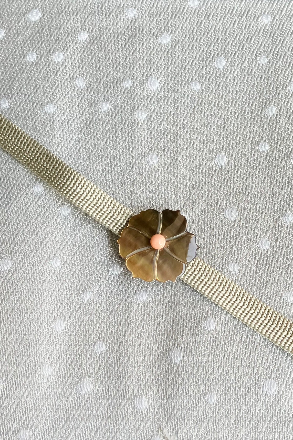 【セット】　三分紐ペールグリーン×帯留 ブラウン花