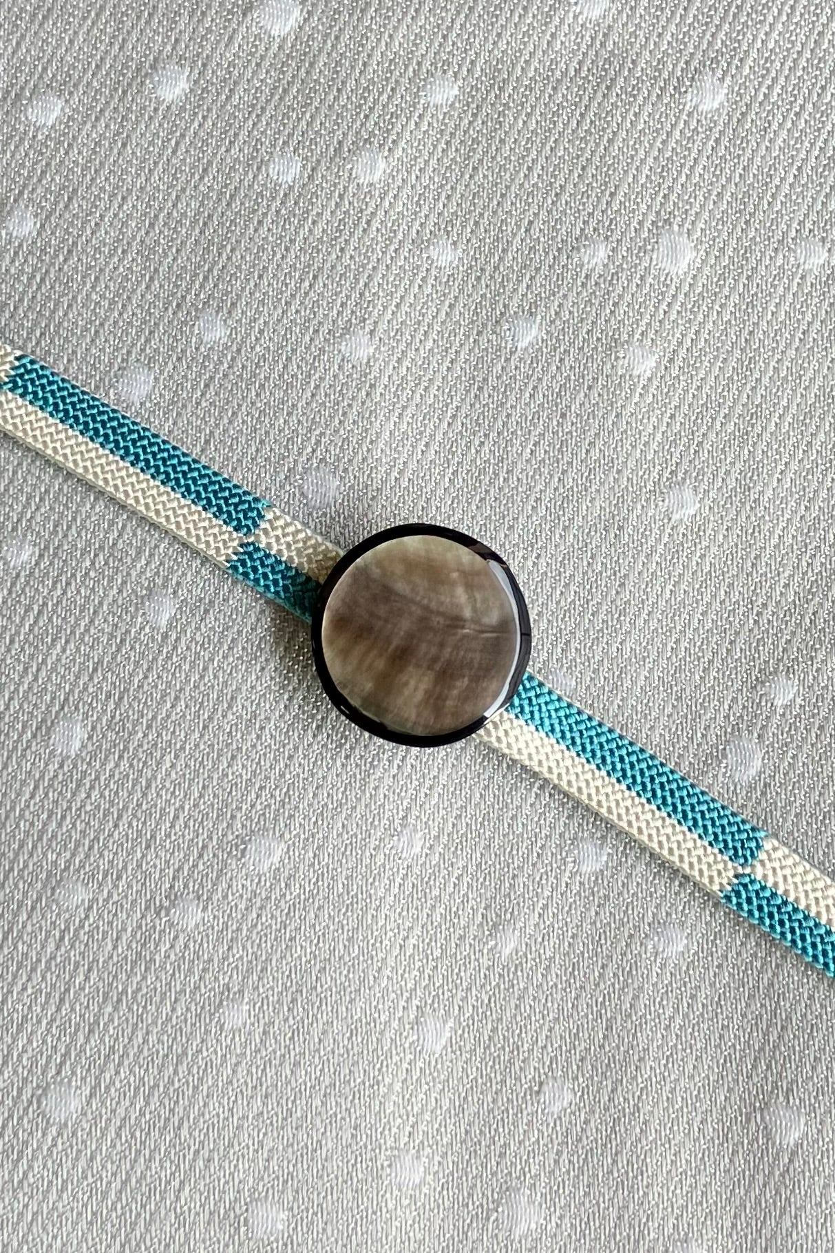 【セット】　三分紐市松水色×帯留 螺鈿丸