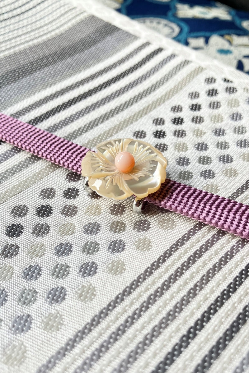 【セット】　三分紐パープル×帯留 螺鈿花