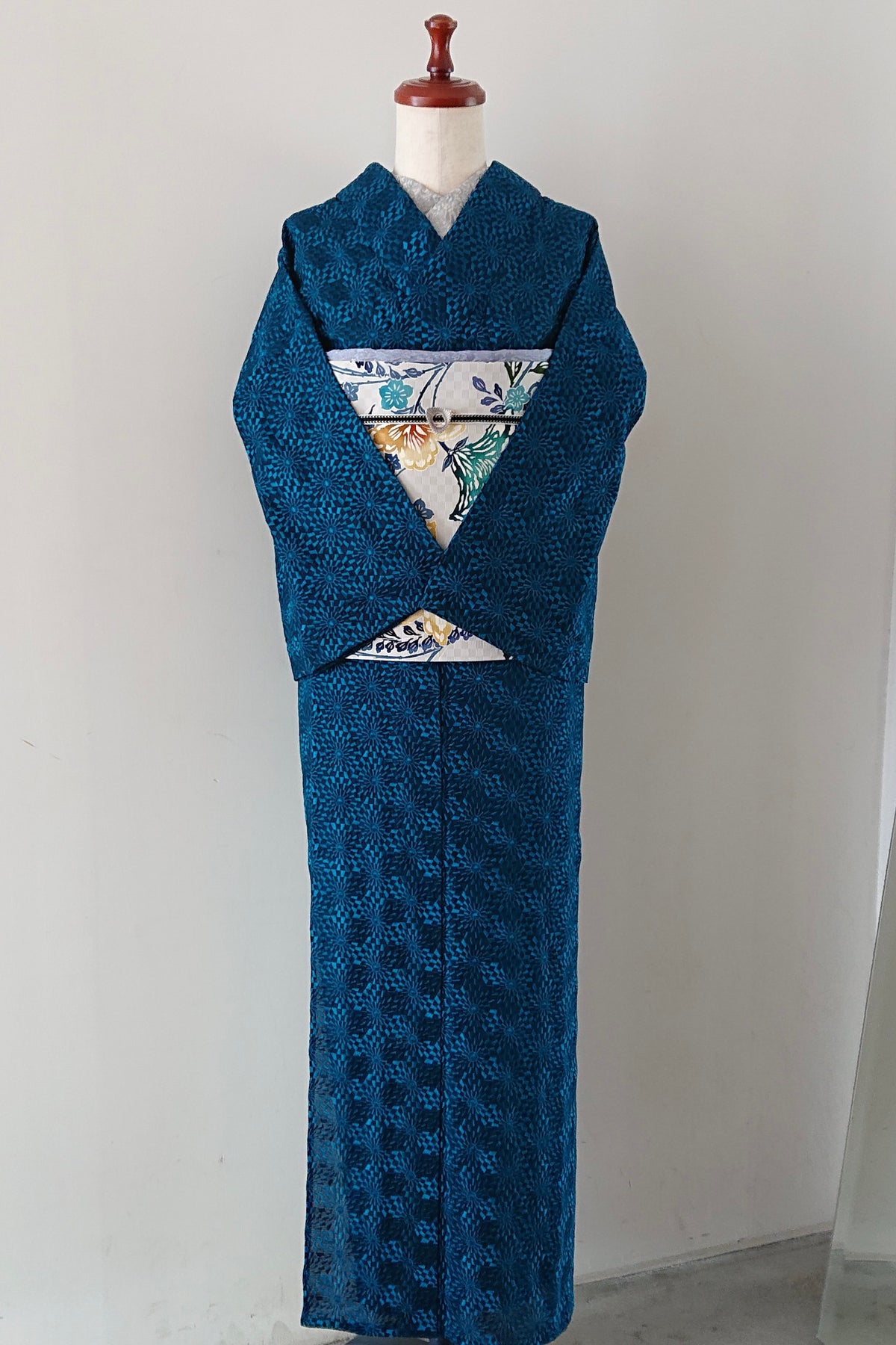 オリジナルレース刺繍着物 ターコイズ