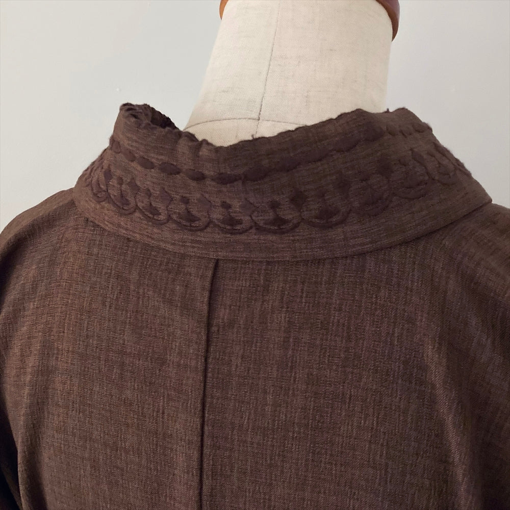 ボーダーレース単衣着物ブラウン