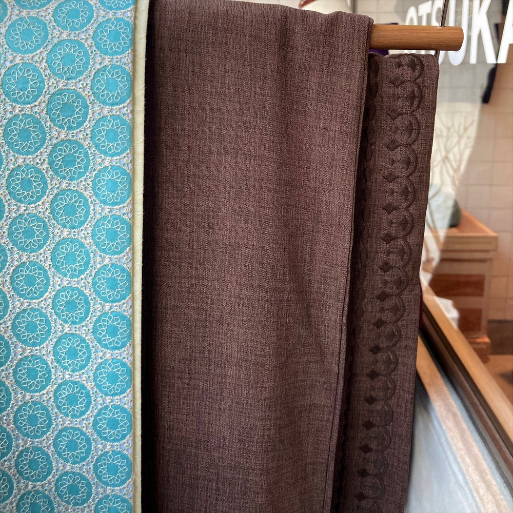 ボーダーレース単衣着物ブラウン