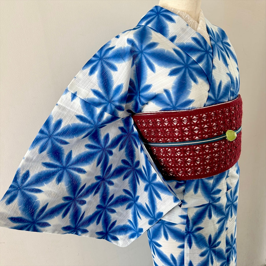 綿絽浴衣 絞り風/藍色