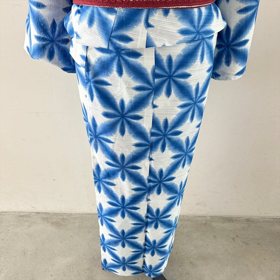 綿絽浴衣 絞り風/藍色