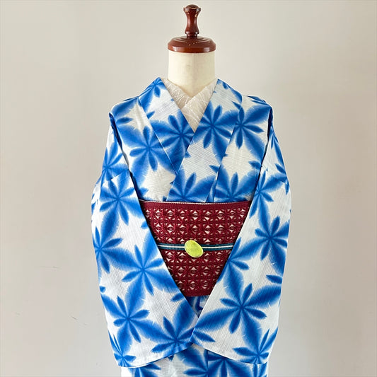 綿絽浴衣 絞り風/藍色