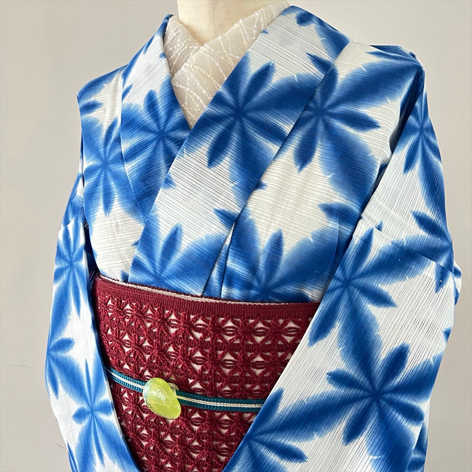 綿絽浴衣 絞り風/藍色