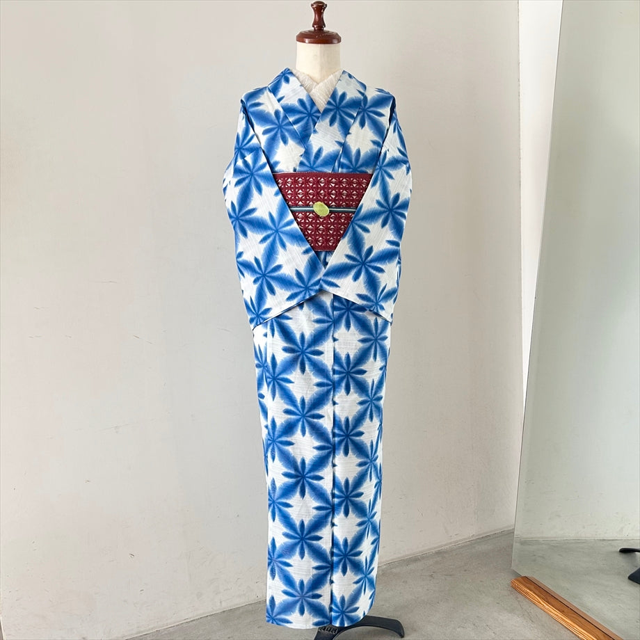 綿絽浴衣 絞り風/藍色