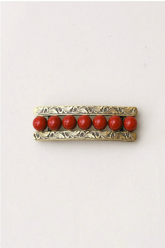 帯留 　ゴールド×赤