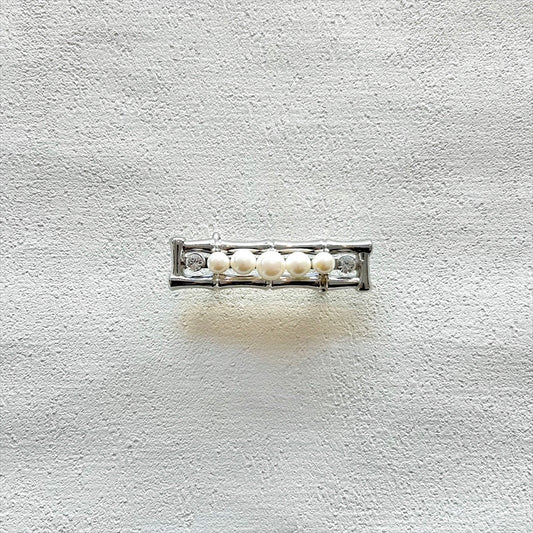 帯留　パール×竹